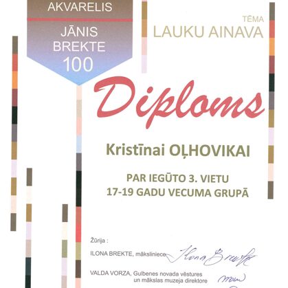 Diploms Kristīnai Oļhovikai