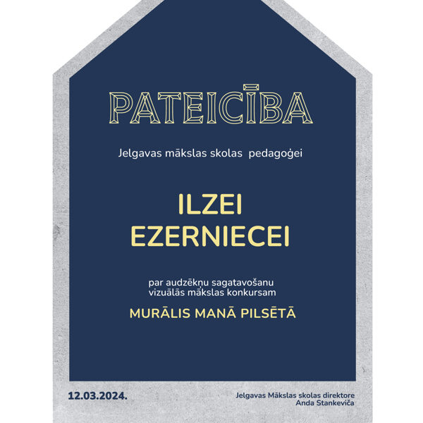Pateicība par skolēnu sagatavošanu konkursam Ilzei Ezerniecei