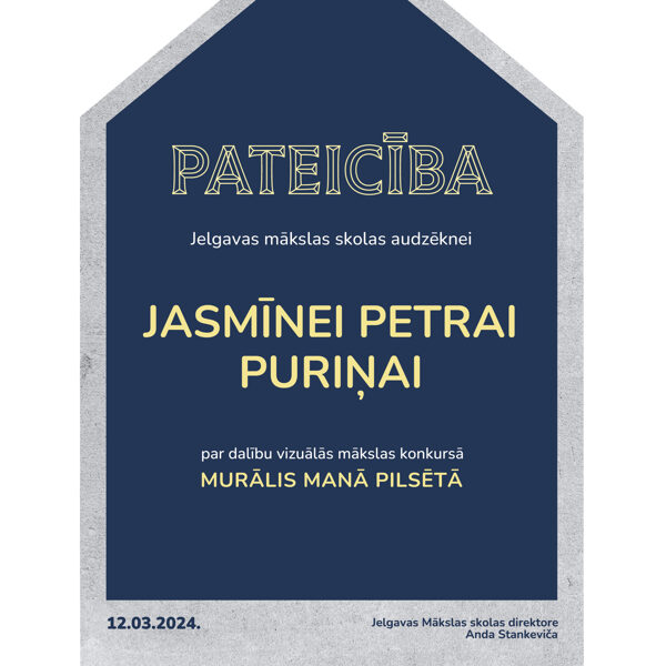 Pateicība par dalību Jasmīnei Petrai Puriņai