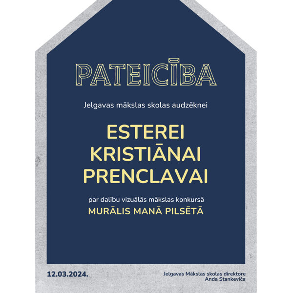 Pateicība par dalību Esterei Kristiānai Prenclavai