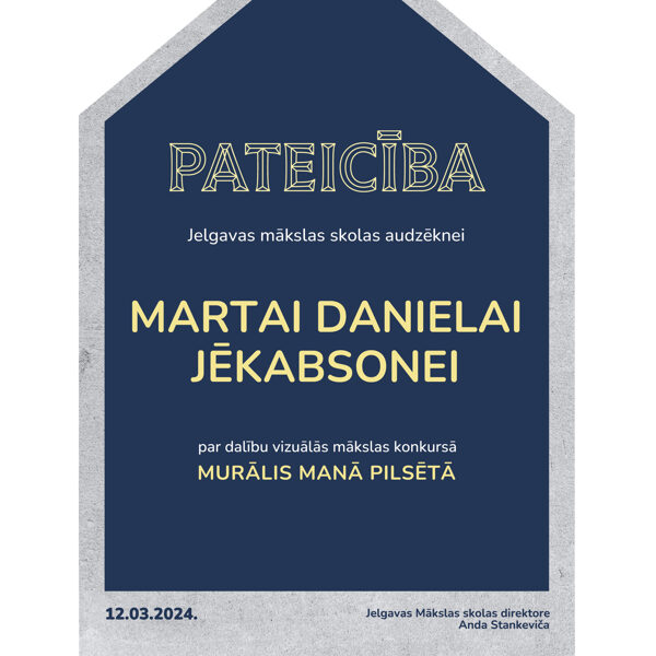 Pateicība par dalību Martai Danielai Jēkabsonei